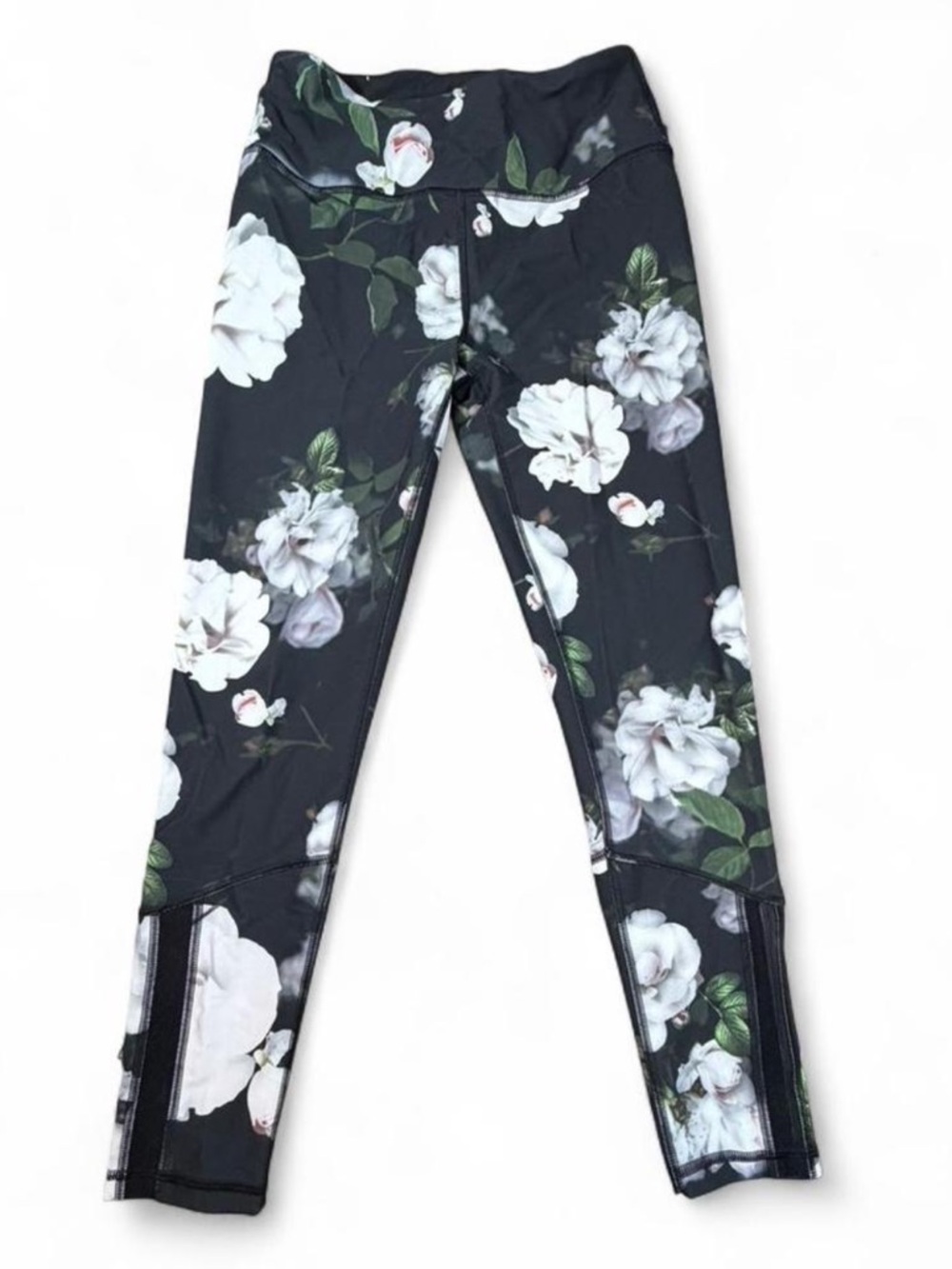 Victoria Sport Floral Leggings Black White Rose Print Yoga Pants Womens Small